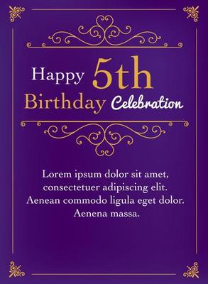 5th birthday greeting card on purple background