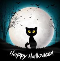 Halloween cat on the full moon background vector