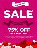 Valentines day sale background with paper hearts vector