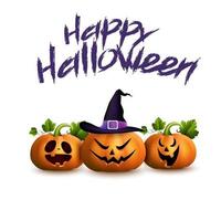 Cartoon halloween pumpkin wearing witch hat vector