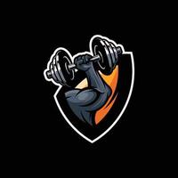 muscle logo with dumbbell vector