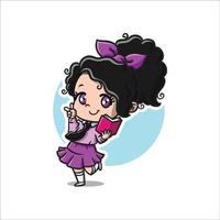 Chibi with Pink Shirt and Skirt Reading Red Book vector