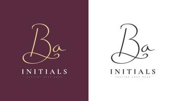 Initial B and A Logo Design with Elegant Handwriting Style. BA Signature Logo or Symbol for Business Identity vector