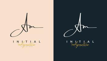 Initial A and M Logo Design with Elegant Handwriting Style. AM Signature Logo or Symbol for Business Identity vector