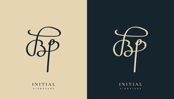 Initial B and P Logo Design with Elegant Handwriting Style. BP Signature Logo or Symbol for Business Identity vector