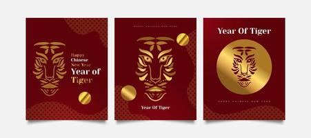 año nuevo chino 2022 año del tigre. cartel o tarjeta de año nuevo chino rojo y dorado con ilustración de cara de tigre vector