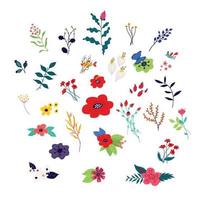 Decorative floral elements. Vector. Plants in cartoon style. Decorations for March 8th. Flower pattern, ornament for fabric. Flower shop. Ikebana floristry. Image on white background.