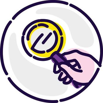 lupa en la mano. icono de vector plano. la imagen está aislada en el fondo blanco. identidad corporativa. icono para sitio web e impresión. buscar en manos del hombre.