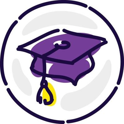Academic hat is an exclusive logo, avatar, sign. Vector flat icon. Image is isolated on white background. Sign, mascot of the company. Corporate identity.