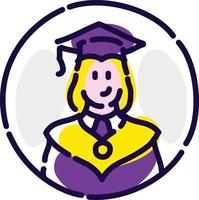 A student in a robes. Vector flat icon. A graduate of school, college. Image is isolated on white background. Corporate identity. Mascot, a brand for an educational institution. Courses and training.