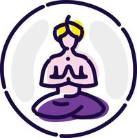 Yogi in the lotus position. Vector flat icon. Meditating yogi in a turban. Image is isolated on white background. Emblem of yoga studio, SPA. Mascot, a brand for a sports hall, complex.