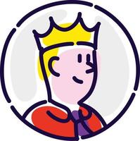The man is the manager in the crown. Vector flat icon. Director, boss, boss, team leader. Image is isolated on white background. Winner, the king of the office. Best employee. Mascot, brand, logo.