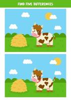 Find five differences between two cute cows. vector