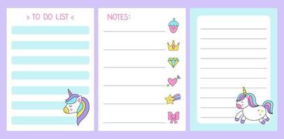 Cute colorful reward chart for kids with cartoon unicorn and rainbow. vector