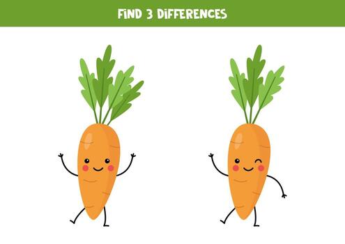 Find three differences between two cute carrots. vector