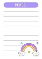 Set of cute sheets for planning. To do list and notes with unicorns. vector