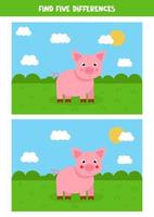 Find five differences between two cute pigs. vector