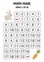 Get cute rabbit to the carrot by counting to 16. vector