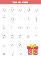 Learning alphabet. Tracing letters. Cute valentine present box. vector