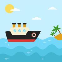 Vector illustration of sea landscape with cartoon ship.