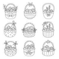 Collection of black and white Easter baskets isolated on white background. vector