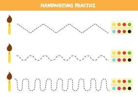 Tracing lines with brush paint and paints. Writing practice. vector