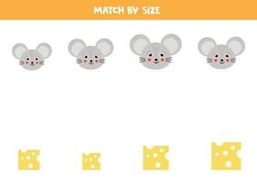 juego de correspondencias para niños en edad preescolar. emparejar ratones y queso por tamaño. vector