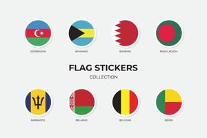 Flag Stickers of Azerbaijan, Bahamas, Bahrain, Bangladesh, Barbados, Belarus, Belgium and Benin vector