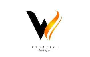 W letter Logo with gradient orange swoosh. Letter W with abstrat geometric elements. vector