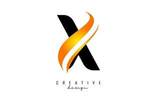 X letter Logo with gradient orange swoosh. Letter X with abstrat geometric elements. vector