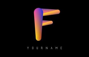 Letter F logo with rainbow gradient 3D effect. Creative vector illustration with vibrant gradient shape.