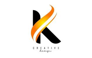 K letter Logo with gradient orange swoosh. Letter K with abstrat geometric elements. vector