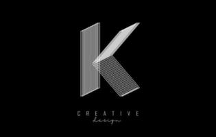 logotipo de la letra k de líneas blancas. diseño de ilustración de vector de línea creativa con efecto 3d.