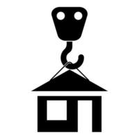 el gancho de la grúa levanta el hogar sostiene el icono de la casa del techo ilustración vectorial de color negro imagen de estilo plano vector
