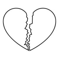 Broken heart icon outline black color vector illustration flat style image