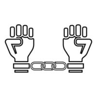 Handcuffed hands Chained human arms Prisoner concept Manacles on man Detention idea Fetters confine Shackles on person icon outline black color vector illustration flat style image