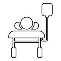 Patient lying on medical bed couch with dropper Man with dropping bottle Emergency therapy concept injecting resuscitation Intensive care icon outline black color vector illustration flat style image