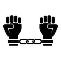 Handcuffed hands Chained human arms Prisoner concept Manacles on man Detention idea Fetters confine Shackles on person icon black color vector illustration flat style image