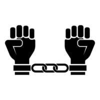 Handcuffed hands Chained human arms Prisoner concept Manacles on man Detention idea Fetters confine Shackles on person icon black color vector illustration flat style image