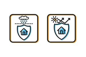 icono proteger el edificio o la casa del clima extremo, la lluvia y la energía térmica solar, el vector de diseño de símbolos, la colección de conjuntos