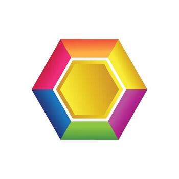 Ilustración de diseño de plantilla de botón 3d forma hexagonal, vector de elemento colorido aislado sobre fondo blanco