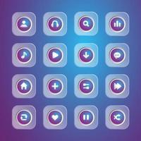 glossy icon pack modern style with circle shape, blue light, set collection design vector graphic