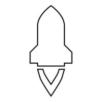 Rocket with flame in flying Spaceship launching Space exploration War weapon concept icon outline black color vector illustration flat style image