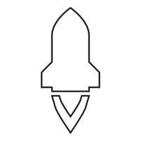 Rocket with flame in flying Spaceship launching Space exploration War weapon concept icon outline black color vector illustration flat style image