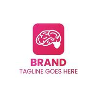 logo template with brain shape inside square vector