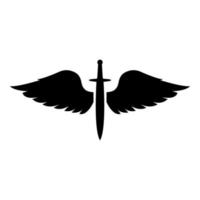 alas y símbolo de espada cadetes hoja alada arma edad medieval guerrero insignia blasón valentía concepto icono color negro vector ilustración estilo plano imagen
