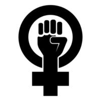 símbolo del movimiento feminista género mujeres resisten la mano del puño en icono redondo y cruzado ilustración vectorial de color negro imagen de estilo plano vector