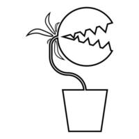 planta carnívora atrapamoscas monstruo con dientes en maceta icono contorno color negro vector ilustración estilo plano imagen