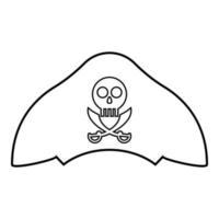Pirate hat with skull and saber cutlass icon outline black color vector illustration flat style image