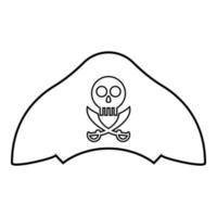 Pirate hat with skull and saber cutlass icon outline black color vector illustration flat style image